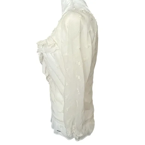 Abercrombie Fitch Sz XS Sheer Blouse Ruffles Elastic Waist Embroidered Victorian - Picture 4 of 16
